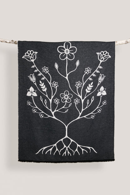 Black and White Woodland Indigenous Blanket